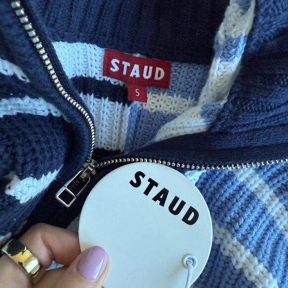 NWT Staud Hampton Mini Sweater Dress Knitted Adriatic Stripe Sz Small - Picture 3 of 8